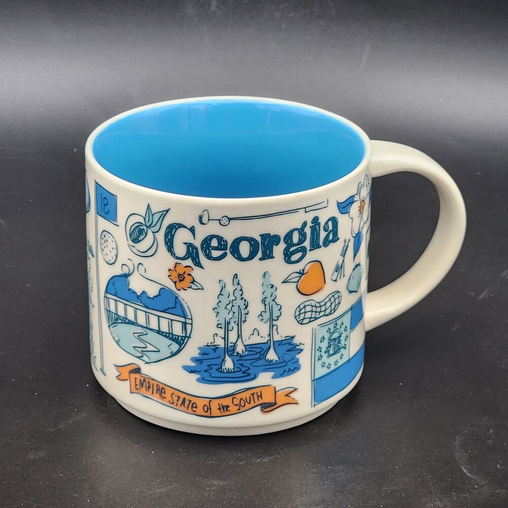Starbucks Georgia Been There Series Mug 14oz Coffee Cup Blue Orange White 2018